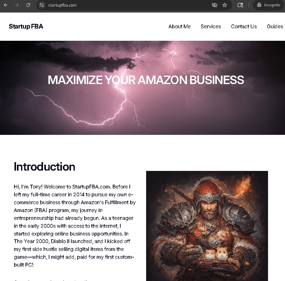 Screenshot of startupfba.com in first week of being live!